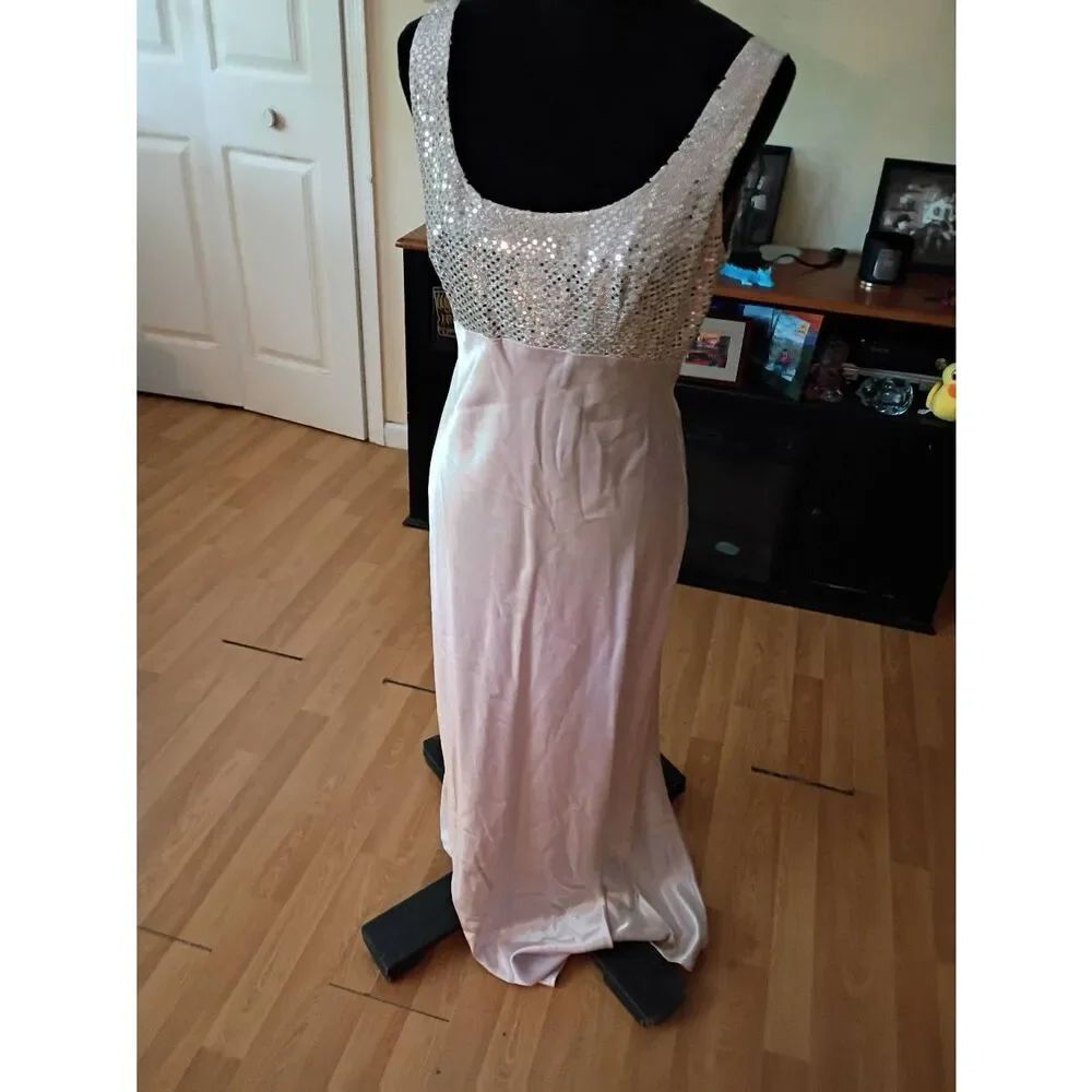 Size 11/12 Steppin Out Purple Silver Sequin Corset Back Silky Maxi Dress